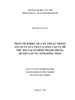 phân tích hiệu quả kỹ thuật trong sản xuất lúa chất lượng cao vụ hè thu 2013 tại xã bình thạnh trung, huyện lấp vò, tỉnh đồng tháp
