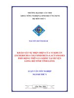 khảo sát sự hiện diện của vi khuẩn escherichia coli sinh beta lactamases phổ rộng trên gà khỏe tại huyện long hồ tỉnh vĩnh long