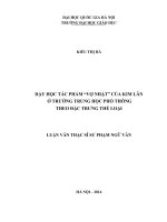 Dạy học tác phẩm vợ nhặt của kim lân ở trường trung học phổ thông theo đặc trưng thể loại 