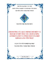 ảnh hưởng của quá trình chế biến và bảo quản đến màu sắc, hàm lượng anthocyanin và tính chất của bột khoai lang tím nhật