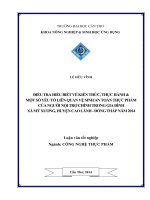 điều tra hiểu biết về kiến thức, thực hành  một số yếu tố liên quan vệ sinh an toàn thực phẩm của người nội trợ chính trong gia đình xã mỹ xương, huyện cao lãnh  đồng tháp năm 2014