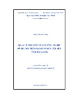 quản lý nhà nước về đất nông nghiệp đã thu hồi trên địa bàn huyện việt yên, tỉnh bắc giang