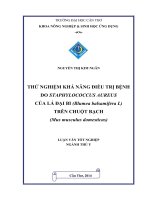 thử nghiệm khả năng điều trị bệnh do staphylococcus aureus của lá đại bi (blumea balsamifera l) trên chuột bạch (mus musculus domesticus)