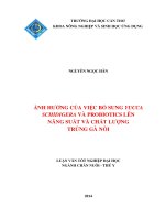 ảnh hưởng của việc bổ sung yucca schidigera và probiotics lên năng suất và chất lượng trứng gà nòi