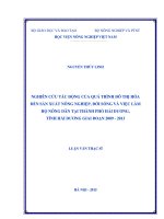 nghiên cứu tác động của quá trình đô thị hóa đến sản xuất nông nghiệp, đời sống và việc làm hộ nông dân tại thành phố hải dương, tỉnh hải dương giai đoạn 2009  2013