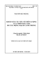 KHẢO sát các yếu tố TIÊN LƯỢNG của NHỒI máu não DO tắc ĐỘNG MẠCH CẢNH TRONG (TT) 