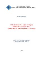 ảnh hưởng của việc sử dụng protein bánh dầu dừa trong khẩu phần nuôi gà sao thịt