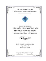 các nhân tố ảnh hưởng đến thu nhập nông hộ thị xã bình minh, tỉnh vĩnh long