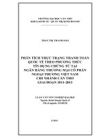 phân tích thực trạng thanh toán quốc tế theo phương thức tín dụng chứng từ tại ngân hàng thương mại cổ phần ngoại thương việt nam chi nhánh cần thơ giai đoạn 20112013