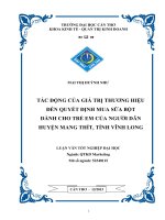 tác động của giá trị thương hiệu đến quyết định mua sữa bột dành cho trẻ em của người dân huyện mang thít, tỉnh vĩnh long