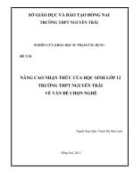 NGHIÊN CỨU KHOA HỌC SƯ PHẠM ỨNG DỤNG NÂNG CAO NHẬN THỨC CỦA HỌC SINH LỚP 12 TRƯỜNG THPT NGUYỄN TRÃI VỀ VẤN ĐỀ CHỌN NGHỀ