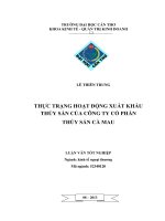 Thực trạng hoạt động xuất khẩu thủy sản của công ty cổ phần thuỷ sản cà mau 