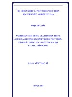 nghiên cứu ảnh hưởng của phân bón trung lượng và vi lượng đến sinh trưởng phát triển, năng suất giống lúa p6 vụ xuân 2014 tại gia lộc – hải dương