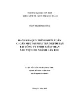 đánh giá quy trình kiểm toán khoản mục nợ phải trả người bán tại công ty tnhh kiểm toán sao việt chi nhánh cần thơ