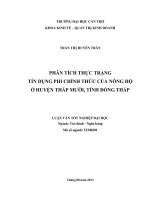 Phân tích thực trạng tín dụng phi chính thức của nông hộ ở huyện tháp mười tỉnh đồng tháp