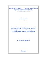thực trạng quản lý và sử dụng hóa chất nông nghiệp trong sản xuất rau tập trung tại thành phố bắc ninh, tỉnh bắc ninh