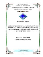 khảo sát quy trình lau bóng gạo và ảnh hưởng của độ ẩm nguyên liệu đến tỷ lệ gạo nguyên sau quá trình xát trắng tại xí nghiệp bình minh