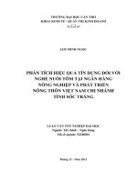 phân tích hiệu quả tín dụng đối với nghề nuôi tôm tại ngân hàng nông nghiệp và phát triển nông thôn việt nam chi nhánh tỉnh sóc trăng
