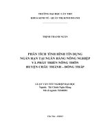 phân tích tình hình tín dụng ngắn hạn tại ngân hàng nông nghiệp và phát triển nông thôn huyện châu thành – đồng tháp