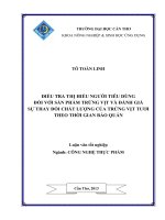 điều tra thị hiếu người tiêu dùng đối với sản phẩm trứng vịt và đánh giá sự thay đổi chất lượng của trứng vịt tươi theo thời gian bảo quản