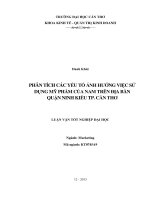 phân tích các yếu tố ảnh hưởng việc sử dụng mỹ phẩm của nam trên địa bàn quận ninh kiều tp. cần thơ