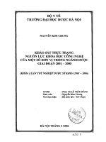 Khảo sát thực trạng nguồn lực khoa học công nghệ của một số đơn vị trong ngành dược giai đoạn 2001   2005