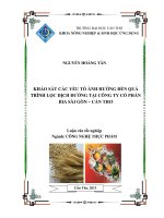 khảo sát các yếu tố ảnh hưởng đến quá trình lọc dịch đường tại công ty cổ phần bia sài gòn – cần thơ