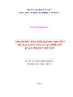 ảnh hưởng của khối lượng heo nái đẻ lứa 1 đến năng suất sinh sản ở giai đoạn nuôi con