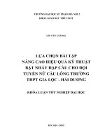 Lựa chọn bài tập nâng cao hiệu quả kỹ thuật bật nhảy đập cầu cho đội tuyển nữ cầu lông trường THPT gia lộc   hải dương