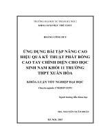 Ứng dụng bài tập nâng cao hiệu quả kỹ thuật phát bóng cao tay chính diện cho học sinh nam khối 11 trường THPT xuân hòa