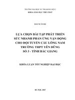 Lựa chọn bài tập phát triển sức nhanh phản ứng vận động cho đội tuyển cầu lông nam trường THPT yên dũng số 3   tỉnh bắc giang