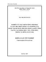 Nghiên cứu đặc điểm nông sinh học và giá trị chọn giống của 06 dòng lúa được tạo ra bằng phương pháp lai hữu tính tại xã cao minh, phúc yên, vĩnh phúc trong vụ đông xuân 2014