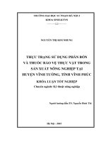 Thực trạng sử dụng phân bón và thuốc bảo vệ thực vật trong sản xuất nông nghiệp tại huyện vĩnh tường, tỉnh vĩnh phúc