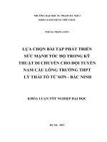 Lựa chọn bài tập phát triển sức mạnh tốc độ trong kỹ thuật di chuyển cho đội tuyển nam cầu lông trường THPT lý thái tổ từ sơn   bắc ninh