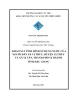 khảo sát tình hình sử dụng nước của người dân xã vị thủy, huyện vị thủy và xã vị tân, thành phố vị thanh tỉnh hậu giang