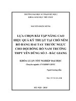 Lựa chọn bài tập nâng cao hiệu quả kỹ thuật tại chỗ ném rổ bằng hai tay trước ngực cho đội tuyển bóng rổ nam trường THPT yên dũng số 3   bắc giang