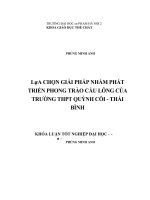 Khoá luận tốt nghiệp lựa chọn giải pháp phát triển phong trào cầu lông của trường THPT quỳnh côi   thái bình 