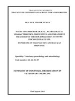 Study on epidemiologic and pathological characteristics and measures of prevention and treatment of infection caused trichocephalus spp  in pigs in thai nguyen and bac kan