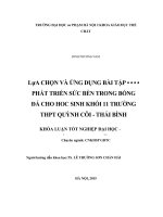 Khoá luận tốt nghiệp lựa chọn và ứng dụng bài tập phát triển sức bền trong bóng đá cho học sinh khối 11 trường THPT quỳnh côi   thái bình 