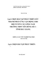 Khoá luận tốt nghiệp lựa chọn bài tập phát triển sức nhanh phản ứng vận động cho đội tuyển cầu lông nam trường THPT yên dũng số 3   tỉnh bắc giang 