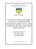Tác động của chất lượng thông tin báo cáo tài chính đến tính thanh khoản cổ phiếu của các công ty niêm yết trên thị trường chứng khoán việt nam 
