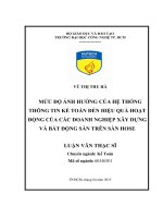 Mức độ ảnh hưởng của hệ thống thông tin kế toán đến hiệu quả hoạt động của các doanh nghiệp xây dựng và bất động sản trên sàn HOSE 
