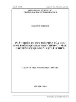 Phát triển tư duy phê phán của học sinh thông qua dạy học chương  mắt  các dụng cụ quang  vật lí 11 THPT