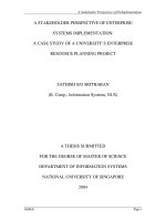 A STAKEHOLDER PERSPECTIVE OF ENTERPRISE SYSTEMS IMPLEMENTATION a CASE STUDY OF a UNIVERSITYS ENTERPRISE RESOURCE PLANNING PROJECT