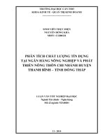 phân tích chất lƣợng tín dụng tại ngân hàng nông nghiệp và phát triển nông thôn chi nhánh huyện thanh bình – tỉnh đồng tháp