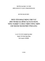 phân tích hoạt động cho vay đối với hộ gia đình tại ngân hàng nông nghiệp và phát triển nông thôn chi nhánh thành phố vĩnh long