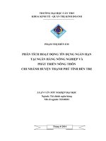phân tích hoạt động tín dụng ngắn hạn tại ngân hàng nông nghiệp và phát triển nông thôn chi nhánh huyện thạnh phú tỉnh bến tre