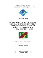phân tích hoạt động tín dụng tại ngân hàng nông nghiệp và phát triển nông thôn việt nam chi nhánh huyện phụng hiệp giai đoạn 2011 – 62014