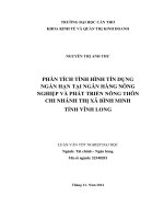 phân tích tình hình tín dụng ngắn hạn tại ngân hàng nông nghiệp và phát triển nông thôn chi nhánh thị xã bình minh tỉnh vĩnh long