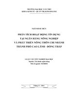 phân tích hoạt động tín dụng tại ngân hàng nông nghiệp và phát triển nông thôn chi nhánh thành phố cao lãnh  đồng tháp